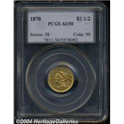 1870 $2 1/2 AU50 PCGS. Apricot toning over