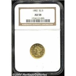 1882 $2 1/2 AU58 NGC. A mildly prooflike