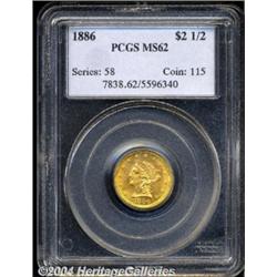 1886 $2 1/2 MS62 PCGS. A lustrous lemon-gold