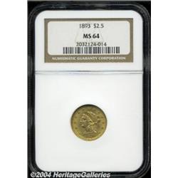 1893 $2 1/2 MS64 NGC. A shimmering near-Gem