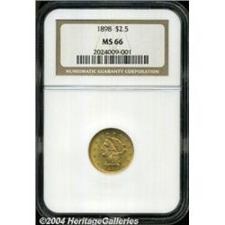 1898 $2 1/2 MS66 NGC. Medium golden toning