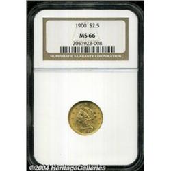 1900 $2 1/2 MS66 NGC. Attractive golden-orange