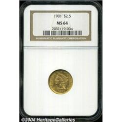 1901 $2 1/2 MS64 NGC. Gold-copper coloring