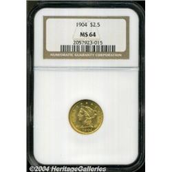 1904 $2 1/2 MS64 NGC. Medium copper-gold