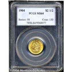 1904 $2 1/2 MS64 PCGS. A flashy near-Gem with