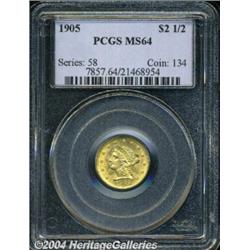 1905 $2 1/2 MS64 PCGS. Bright yellow-gold