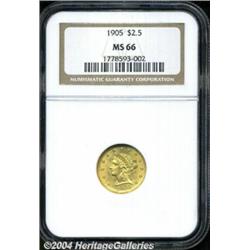 1905 $2 1/2 MS66 NGC. Copper-gold patina with