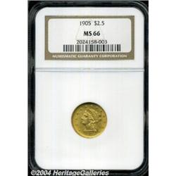 1905 $2 1/2 MS66 NGC. Fully struck and satiny,