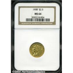 1908 $2 1/2 MS64 NGC. A light golden example
