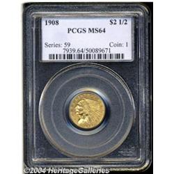 1908 $2 1/2 MS64 PCGS. Boldly struck with full