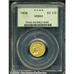 1908 $2 1/2 MS64 PCGS. Golden-orange with