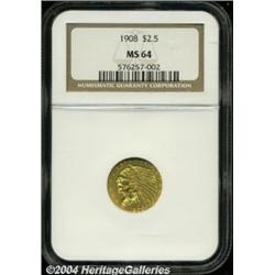 1908 $2 1/2 MS64 NGC. The obverse is of full