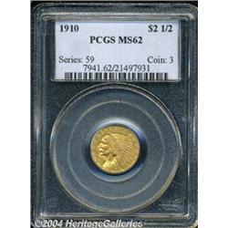 1910 $2 1/2 MS62 PCGS. Reddish-orange color,