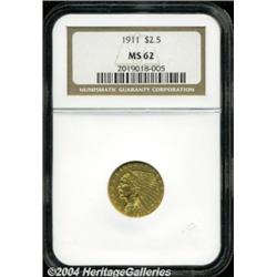 1911 $2 1/2 MS62 NGC. Attractive copper-gold
