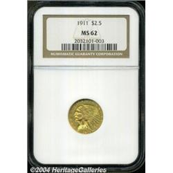 1911 $2 1/2 MS62 NGC. Medium yellow-gold color