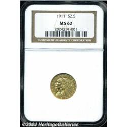 1911 $2 1/2 MS62 NGC. Sandy-gold in color and