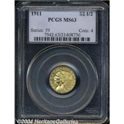 1911 $2 1/2 MS63 PCGS. Bright, lustrous