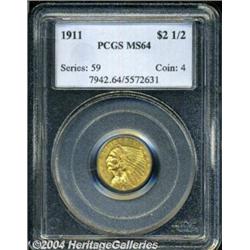 1911 $2 1/2 MS64 PCGS. This nicely struck,