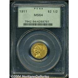 1911 $2 1/2 MS64 PCGS. Yellow-orange toning