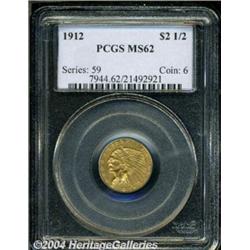 1912 $2 1/2 MS62 PCGS. Lustrous copper-gold