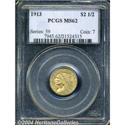 1913 $2 1/2 MS62 PCGS. Bright, frosty luster,