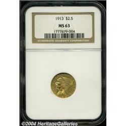 1913 $2 1/2 MS63 NGC. Attractive gold-copper