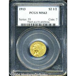 1913 $2 1/2 MS63 PCGS. Pleasing luster shows