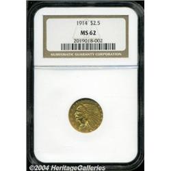 1914 $2 1/2 MS62 NGC. Lustrous, well struck