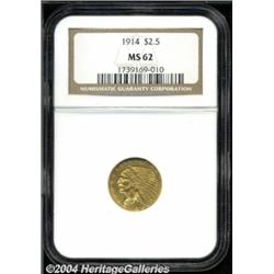 1914 $2 1/2 MS62 NGC. Bright golden-yellow