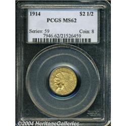 1914 $2 1/2 MS62 PCGS. A satiny yellow-gold