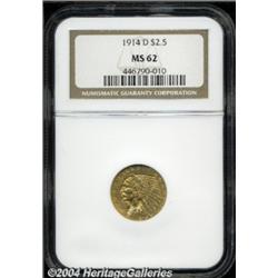1914-D $2 1/2 MS62 NGC. A liberally frosted