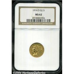 1914-D $2 1/2 MS62 NGC. Pleasing copper-gold