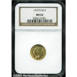 1914-D $2 1/2 MS62 NGC. Deep reddish-coppery