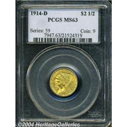 1914-D $2 1/2 MS63 PCGS. A pleasing coin for