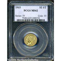1915 $2 1/2 MS62 PCGS. Attractive copper-gold