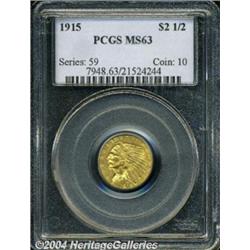 1915 $2 1/2 MS63 PCGS. Bright, satiny luster