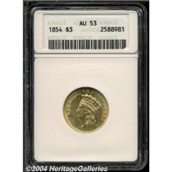 1854 $3 AU53 ANACS. A bright, minimally worn
