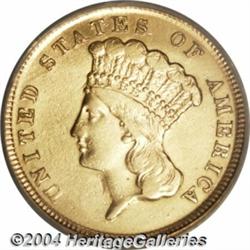 1854-D $3 XF45 Rim Mounts Removed at 3, 6, 9,