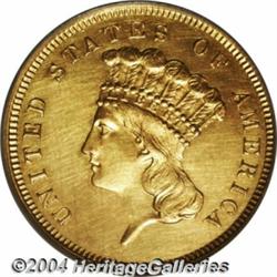 1858 $3 Unc Details, Burnished, NCS. A glossy