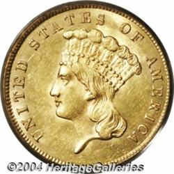 1860 $3 MS62 NGC. A moderately scarce issue