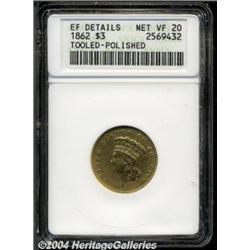 1862 $3--Tooled, Polished--ANACS. XF Details,