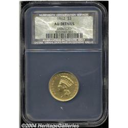 1862 $3 AU50 Details, Damaged, NCS. A polished