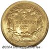 Image 2 : 1874 $3 MS62 NGC. Yellow-gold color with an