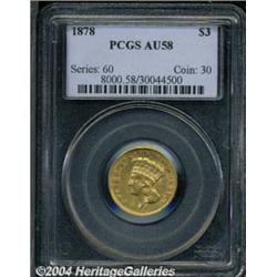 1878 $3 AU58 PCGS. Appealing color and luster