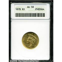 1878 $3 AU58 ANACS. A bit of rub on the