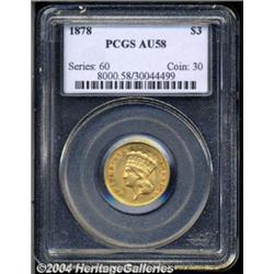 1878 $3 AU58 PCGS. Faint friction is
