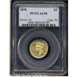 1878 $3 AU58 PCGS. Perfectly balanced and