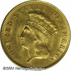 1878 $3 MS62 PCGS. Reddish tinted mint luster