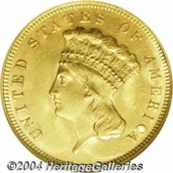 1878 $3 MS62 NGC. Vibrant lustrous surfaces,