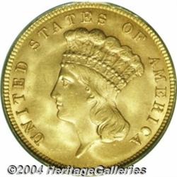 1888 $3 MS64 PCGS. Lovely golden-rose patina